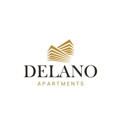 The image is a logo for Delano Apartments.